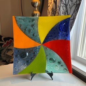 Colorful
FUSED GLASS ART MULTI-COLO Bubble Glass Square Platter/Tray.